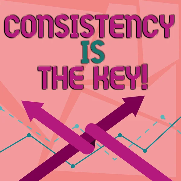 Teksten Consistency er nøkkelen. Business concept for by Breaking Bad Habits and Forming Good Ones Two Arrows, hvor den ene er sammenkoblet med den andre som Team Up eller Competition . – stockfoto