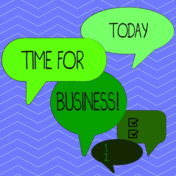 Word writing text Time For Business. Business concept for fulfil transactions within period promised to client Many Color Speech Bubble in Different Sizes and Shade for Group Discussion. — 스톡 사진