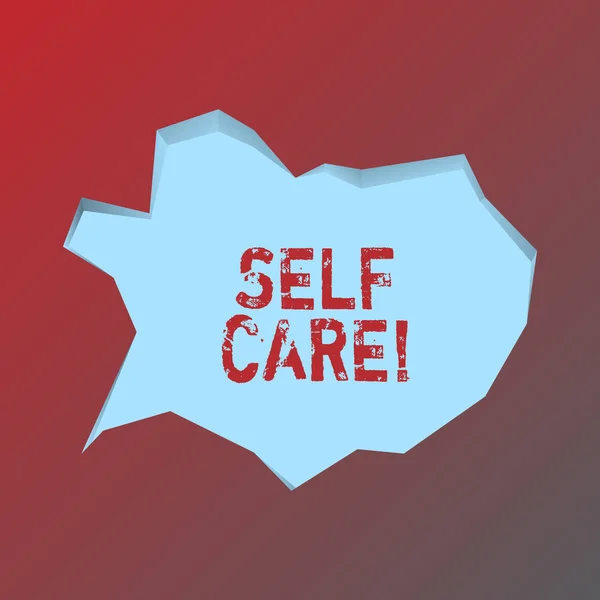 Texto de caligrafia Self Care. Conceito que significa prática de tomar medidas preservar ou melhorar a própria saúde Blank Pale Blue Speech Bubble em Irregular Cut Edge Shape 3D Style Backdrop . — Fotografia de Stock