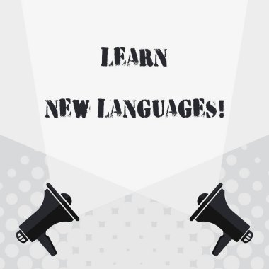 Yeni Diller I Öğrenin'i gösteren metin işareti. Kavramsal fotoğraf yabancı lang Blank Çift Spot Crisscrossing Yukarı Katta İki Megafon iletişim yeteneği geliştirme.