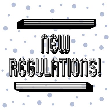 El yazısı metin Yeni Düzenlemeler. Kavram anlamı kuralları hükümet sipariş kontrolü yapılan bir şey Yapılan Dikişsiz Mavi Polka Noktalar Tiny Circles Desen Rastgele Beyaz İzole.