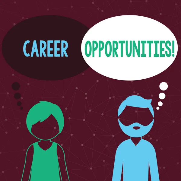 Handwriting text writing Career Opportunities. Concept meaning a chance or situation of having a job employment Bearded Man and Woman Faceless Profile with Blank Colorful Thought Bubble. — Stock Photo, Image