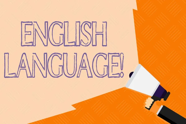 Scrittura concettuale a mano che mostra la lingua inglese. Testo della foto aziendale terzo lang nativo parlato nel mondo dopo il megafono cinese e spagnolo con trave che estende la gamma di volumi . — Foto Stock