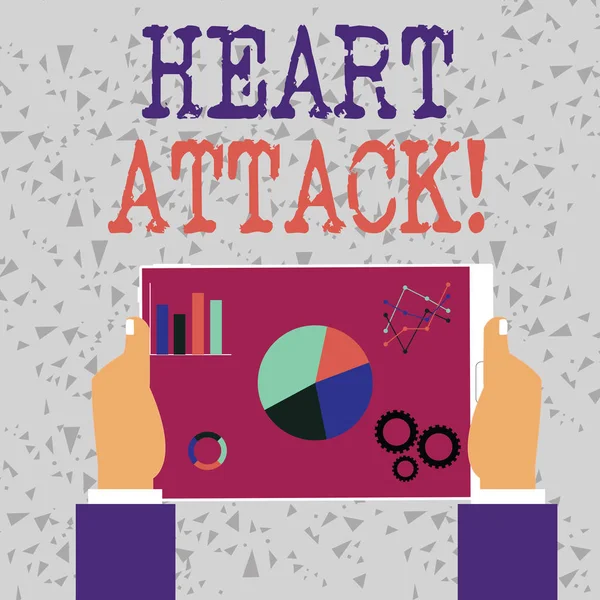 Word writing text Heart Attack. Business concept for sudden occurrence of coronary thrombosis resulting in death Hands Holding Tablet with Search Engine Optimization Driver Icons on Screen. — 스톡 사진