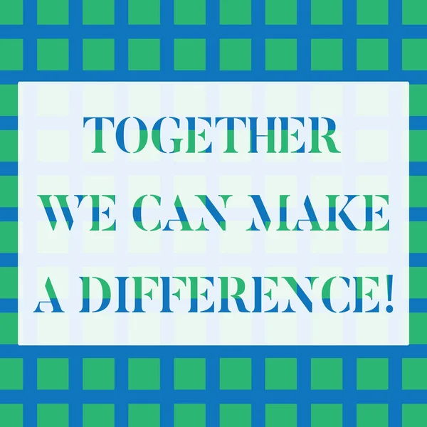 Концептуальный почерк, показывающий "Вместе мы можем изменить мир". Текст бизнес фото быть очень важным каким-то образом, как команда или группа бесшовные плитки зеленой площади в рядах и колоннах Создание синего цвета — стоковое фото