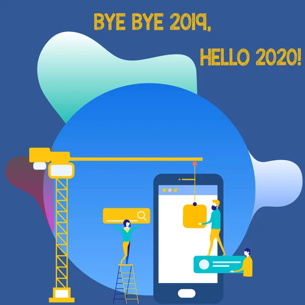Фотографія на фото "Bye Bye 2019 Hello 2020" показує прощання з минулим роком і вітає ще один хороший штаб, який працює разом для спільної цілі з Іконами процесу Со. — стокове фото