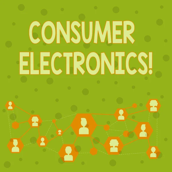 Word writing text Consumer Electronics. Business concept for consumers for daily and noncommercial purposes Online Chat Head Icons with Avatar and Connecting Lines for Networking Idea.