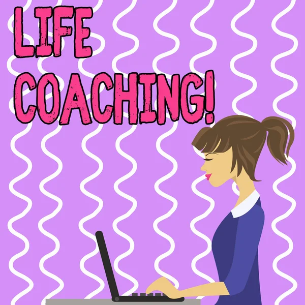 Conceptual hand writing showing Life Coaching. Business photo text demonstrating employed to help showing attain their goals in career Strip Size Lined Paper Sheet Hanging Using Blue Clothespin.