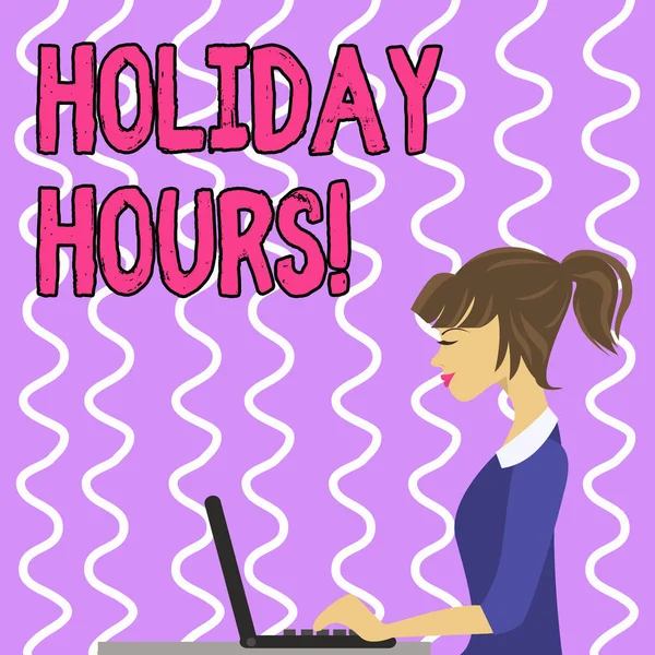 Conceptual hand writing showing Holiday Hours. Business photo text Overtime work on for employees under flexible work schedules Strip Size Lined Paper Sheet Hanging Using Blue Clothespin.
