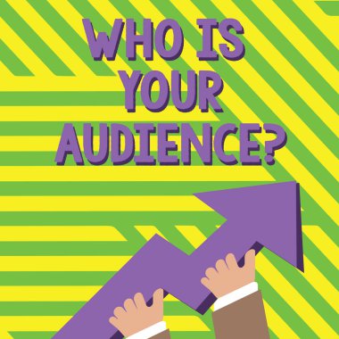 Hedef KitlenizIn Kim Olduğunu Gösteren Metin işareti. El Tutan Renkli Huge 3d Ok İşaret ve Going Up fotoğrafı izliyor veya dinliyor kavramsal fotoğraf.