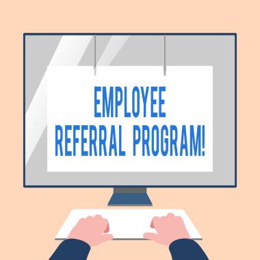 El yazısı metin Çalışan Tavsiye Programı. Kavram, ekran koruyucusu ile Boş Beyaz Monitörün Maket Klavyesi Önünde Eller'in kuruluşlar tarafından kullandığı dahili işe alım yöntemi anlamına gelir.