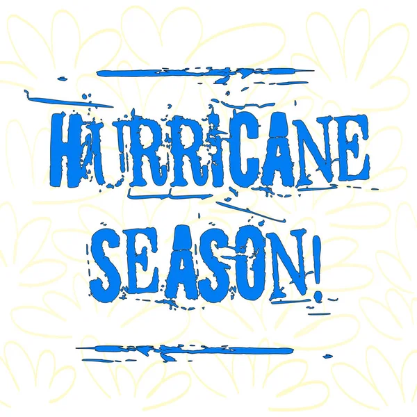 Writing note showing Hurricane Season. Business photo showcasing time when most tropical cyclones are expected to develop Seamless Color Petals and Leaves Hand Drawn in Random on White Isolated.