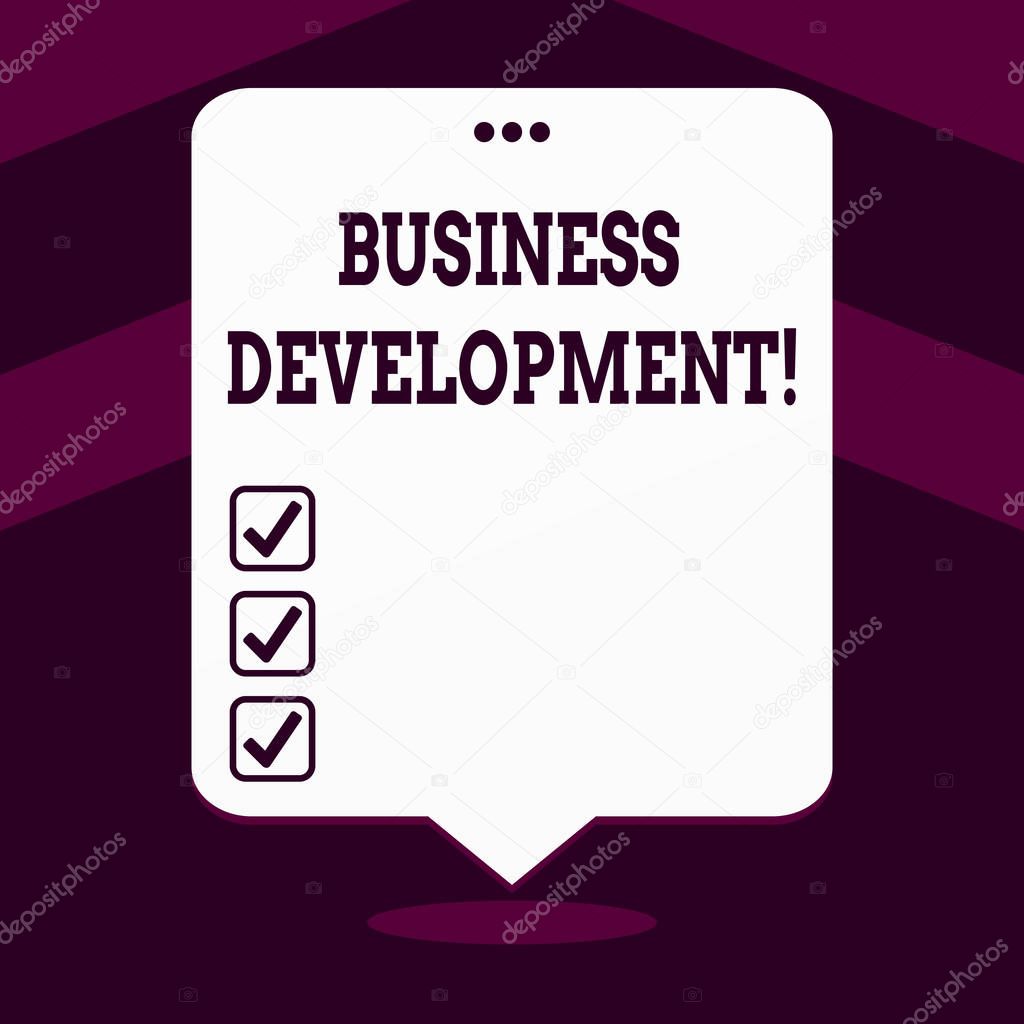 Writing note showing Business Development. Business photo showcasing pursuing strategic opportunities for a certain business White Speech Balloon Floating with Three Punched Hole on Top.