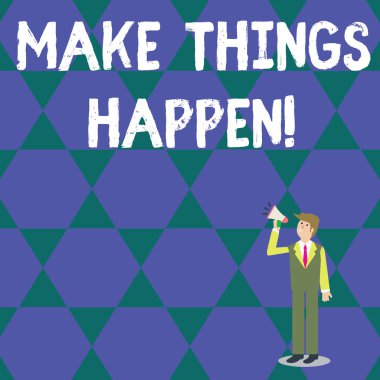 Kelime yazma metni bir şeyleri meydana getirir. İş konsepti bunu başarmak için çok çaba sarf etmek zorunda kalacak. İş adamı Bakış, Tutma ve Megafon 'da Cilt Simgesi ile Konuşma.