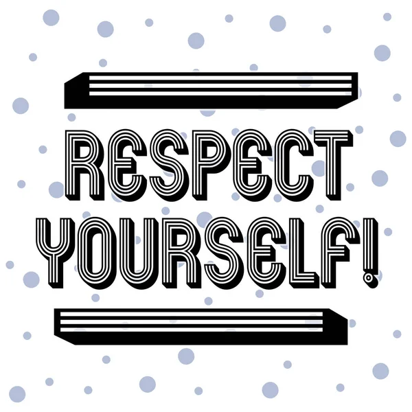 El yazısı metin Respect Yourself. Kavram anlamı size iyi ve layık iyi tedavi ediliyor inanan Dikişsiz Mavi Polka Noktalı Beyaz İzole Random Tiny Circles Desen.