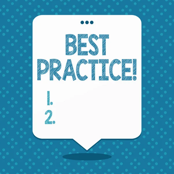 Handwriting text Best Practice. Concept meaning commercial procedures that are accepted prescribed being correct Blank Space White Speech Balloon Floating with Three Punched Holes on Top. — Stock Photo, Image