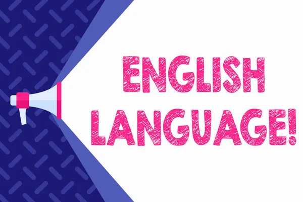 Texto para escrita de palavras English Language. Conceito de negócio para a terceira língua nativa falada no mundo após o Megafone chinês e espanhol estendendo a capacidade da escala do volume através do feixe largo do espaço em branco . — Fotografia de Stock