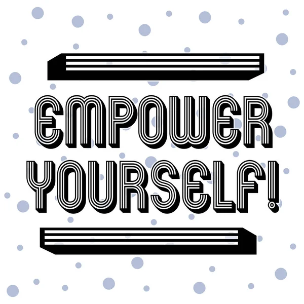 Kézírás szövege Empower Yourself. Fogalma figyelembe véve az irányítást az életünk kitűzött célok és a választási lehetőségek zökkenőmentes kék pöttyös Tiny körök minta véletlenszerűen fehér izolált. — Stock Fotó