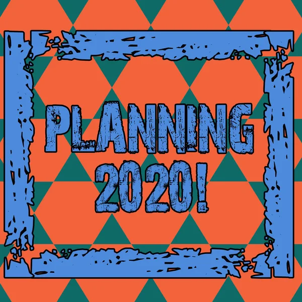 Conceptuele hand schrijven met de planning 2020. Zakelijke foto tekst proces van het maken van plannen voor iets volgend jaar naadloze driehoeken geplaatst op en neer vormen zeshoekige vorm. — Stockfoto