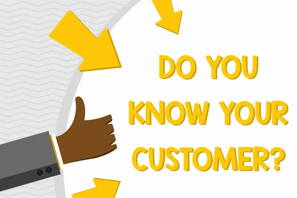 概念手写显示您了解您的客户问题。商务照片文本服务识别客户与相关信息手手势拇指在圆形状与箭头. — 图库照片