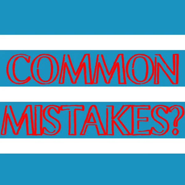 Word writing text Common Mistakes Question. Business concept for repeat act or judgement misguided making something wrong Wide Horizontal Stripe Seamless Pattern of Blue and White Color Alternate.