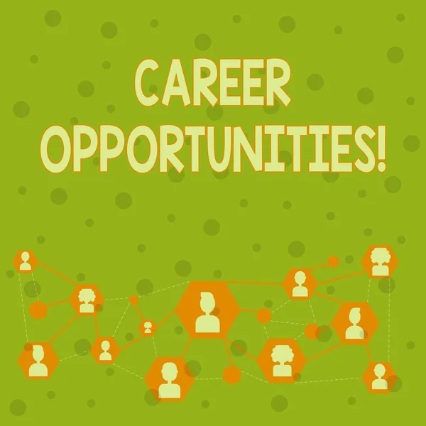 Word writing text Career Opportunities. Business concept for a chance or situation of having a job employment Online Chat Head Icons with Avatar and Connecting Lines for Networking Idea. — Stock Photo, Image