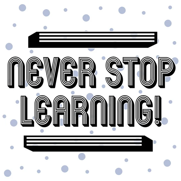 Handwriting text Never Stop Learning. Concept meaning keep on studying gaining new knowledge or materials Seamless Blue Polka Dots Tiny Circles Pattern in Random on White Isolated.