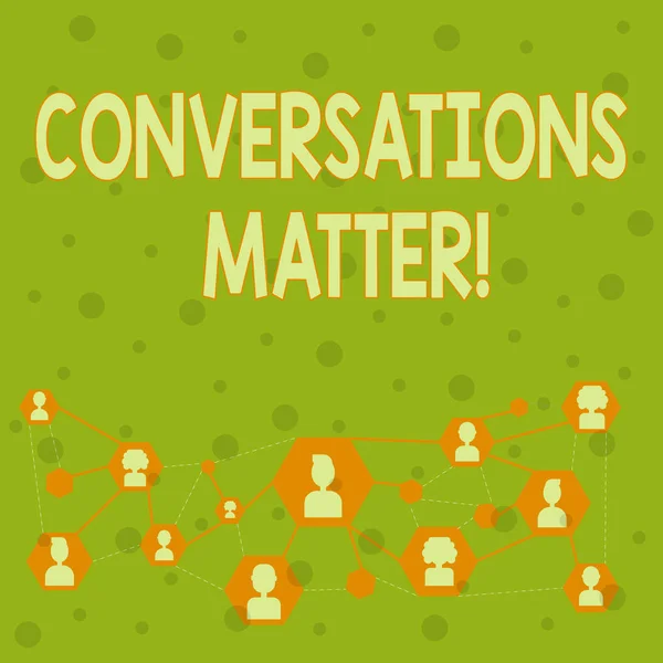 Word writing text Conversations Matter. Business concept for generate new and meaningful knowledge Positive action Online Chat Head Icons with Avatar and Connecting Lines for Networking Idea.
