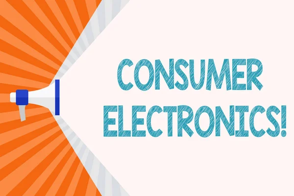 Text sign showing Consumer Electronics. Conceptual photo consumers for daily and noncommercial purposes Megaphone Extending the Capacity of Volume Range thru Blank Space Wide Beam.