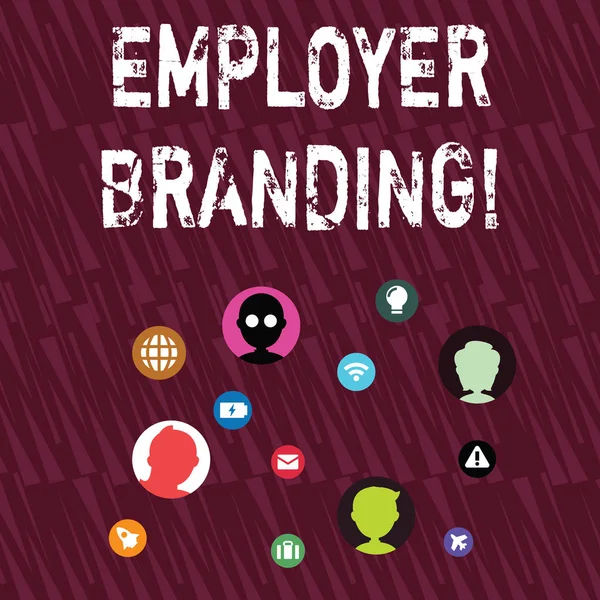 Text sign showing Employer Branding. Conceptual photo promoting company employer choice to desired target group Networking Technical Icons with Chat Heads Scattered on Screen for Link Up.