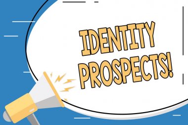 Kimlik Umutları gösteren kavramsal el yazısı. Potansiyel müşteri Nitelikli kurşun vitrine İş fotoğraf bir organizasyon Boş Beyaz Büyük Oval Şekil Sticker ve Megafon Shouting olduğunu.