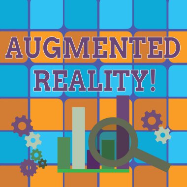 Geliştirilmiş gerçekliği gösteren kavramsal el yazısı. Çarklı Tekerlek Tekerlek Analiz Aracının yanında Gerçek Dünya Çevresindeki Büyüteçin Etkileşimli Fotoğraf Metni Deneyimi.