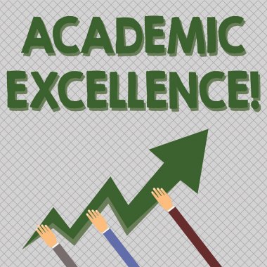 Akademik Mükemmelliği gösteren kavramsal el yazısı. İş fotoğraf metin Yüksek notlar ve üstün perforanalysisce Eller Tutan Zigzag Lightning Ok İşaret ve Going Up elde.