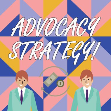 Avukatlık Stratejisini gösteren bir not yazıyorum. İş fotoğraflarında, İşadamları Arasındaki Dönüşümlü Oklardaki Dolar İşaretindeki Para Kararlarını Etkilemeyi Hedefleyen Bir Kişinin Etkinliği.