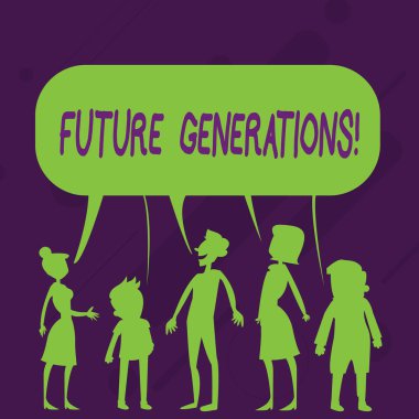 Word writing text Future Generations. Business concept for generations to come after the currently living generation Silhouette Figure of People Talking and Sharing One Colorful Speech Bubble.