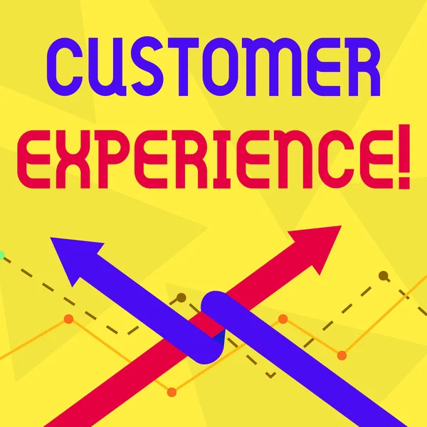 Texto de caligrafia Customer Experience. Conceito que significa produto de uma interação entre um cliente e cliente Duas setas onde uma está entrelaçada com a outra como Team Up ou Competição . — Fotografia de Stock