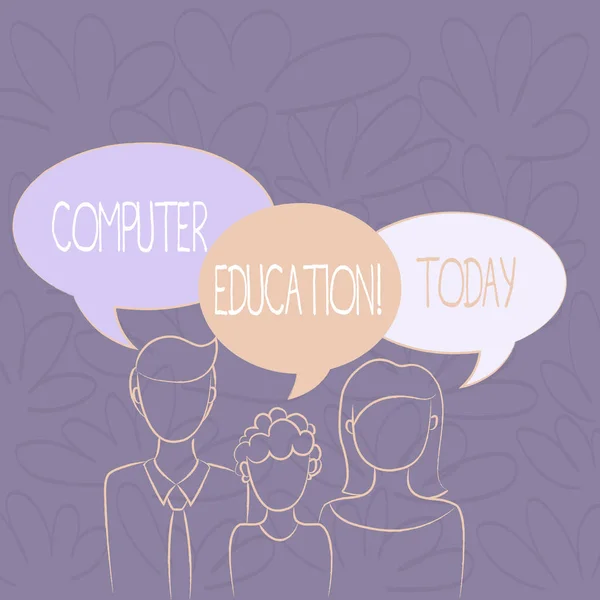 Handwriting text writing Computer Education. Concept meaning gaining basic knowledge and skills to operate computers Family of One Child Between Father and Mother and Their Own Speech Bubble. — Stock Photo, Image