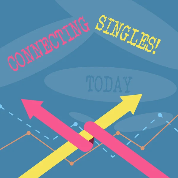 Slovo psaní textu Connecting Singles. Business concept for online dating site for singles with no hidden fees Two Arrows where one is intertwined to the other as Team Up or Competition. — Stock fotografie