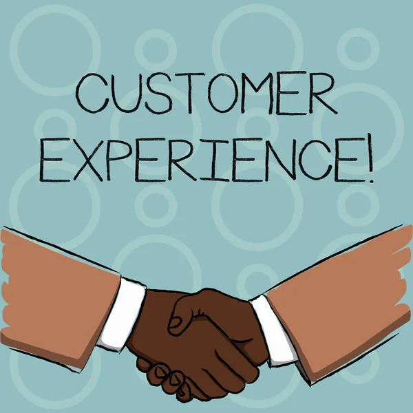 写便条,展示顾客体验. 商务照片展示客户与客户之间互动的产品商人握手致意和表示同意的形式. — 图库照片