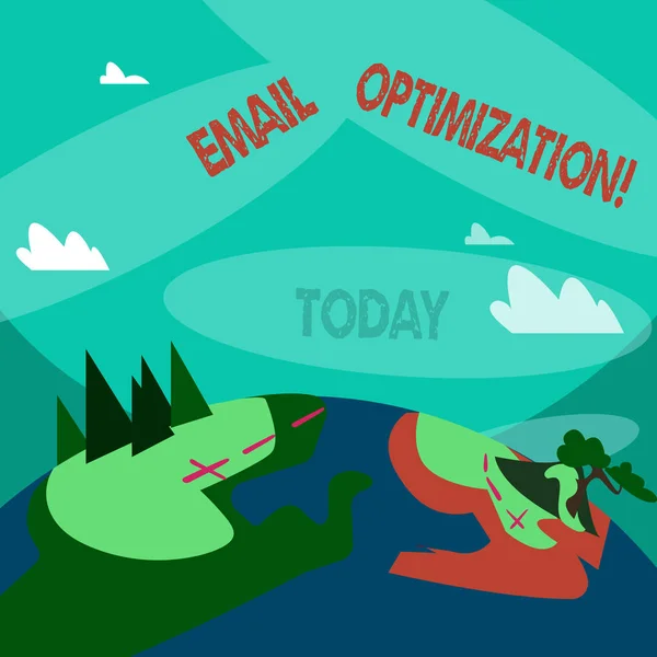 Word writing text Email Optimization. Business concept for email marketer to maximize the effectiveness of campaign Mountain View with Marked Hiking Trail and Trekking Tracks for Outdoor Ads. — 스톡 사진