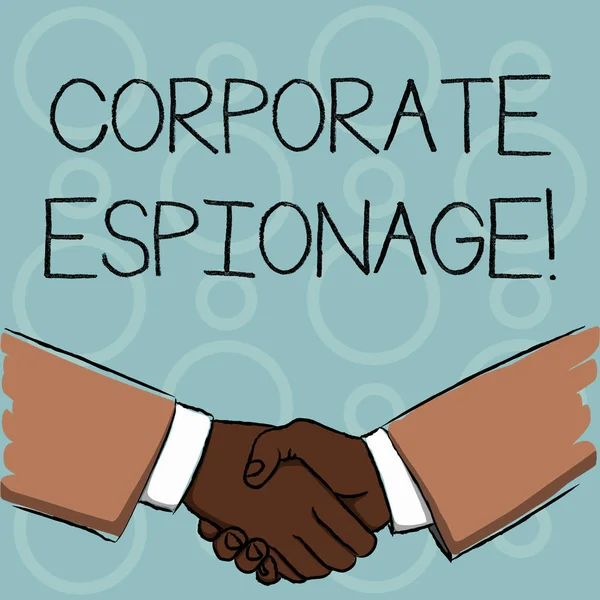 Notatka pokazująca szpiegostwo korporacyjne. Biznesowe zdjęcie przedstawiające formę szpiegostwa prowadzonego w celach komercyjnych Biznesmeni uścisk dłoni Forma powitania i umowy. — Zdjęcie stockowe