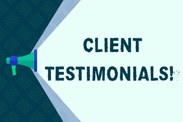 Word writing text Client Testimonials. Business concept for Written recommendation from a satisfied customer Megaphone Extending the Capacity of Volume Range thru Blank Space Wide Beam. — 스톡 사진