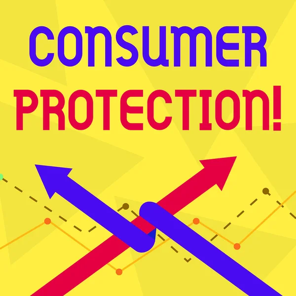 Handwriting text Consumer Protection. Concept meaning regulation that aim to protect the rights of consumers Two Arrows where One is Intertwined to the other as Team Up or Competition.