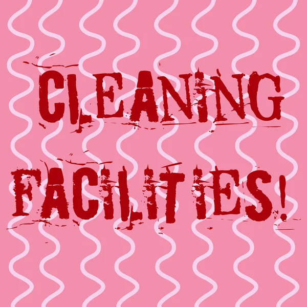 显示清洁设施的概念手写。商业照片展示为清洁目的提供的地方或设备 粉红色表面为女性提供的白色波浪卷曲线图案. — 图库照片