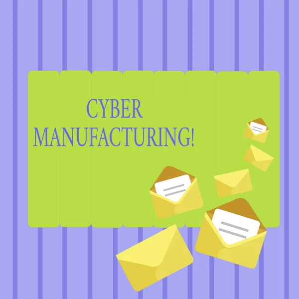 Schrijfbriefje met Cyber Manufacturing. Business photo showcasing transformatief concept dat de vertaling van gegevens beoogt Gesloten en Open Enveloppen met Letter on Color Stationery. — Stockfoto