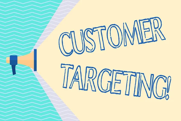 Conceptual hand writing showing Customer Targeting. Business photo text business process that defines which customers to market Megaphone Extending Capacity of Volume Range thru Wide Beam. — Stock Photo, Image