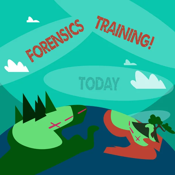 Word writing text Forensics Training. Business concept for scientific methods and processes to solving crimes Mountain View with Marked Hiking Trail and Trekking Tracks for Outdoor Ads. — 스톡 사진