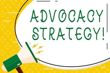Avukatlık Stratejisini gösteren bir not yazıyorum. Cilt Simgesi ile Oval Şekil Sticker ve Megafon Bağırışları kararlarını etkilemeyi hedefleyen bir şahsın iş fotoğrafı gösterimi etkinliği.