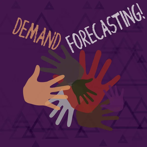 Text sign showing Deanalysisd Forecasting. Conceptual photo predict customer deanalysisd to optimize supply decisions Color Hand Marks of Different Sizes Overlapping for Teamwork and Creativity.