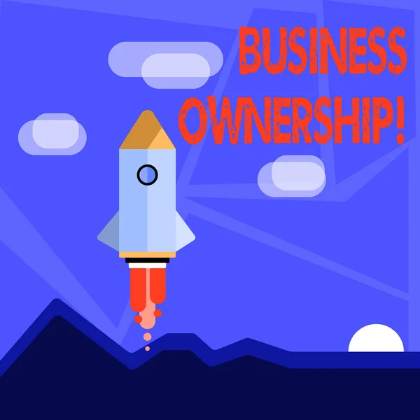 Word writing text Business Ownership. Business concept for control or to dictate the operations and functions Colorful Spacecraft Shuttle Rocketship Launching for New Business Startup. — 스톡 사진